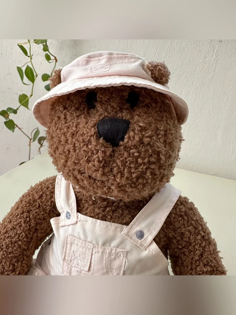 Vintage 2002 babyGap Teddy Bear Bucket Hat Overalls Plush Pink Brown